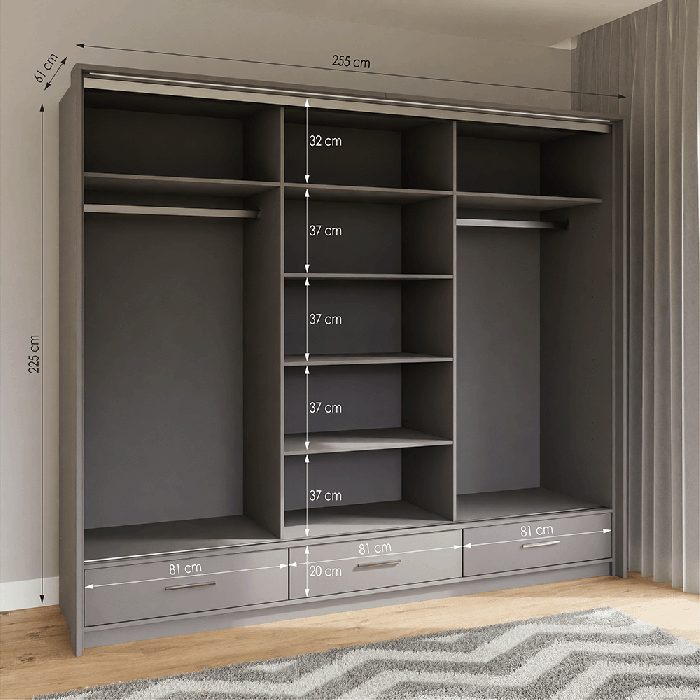 DAKO Sliding Wardrobe With Mirror Drawers MARSYLIA Spacious Storage - Picture 35 of 44