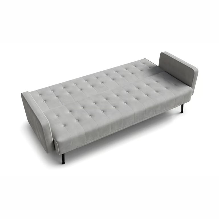 Sofa bed SILVIA in grey presenting sleeping function.