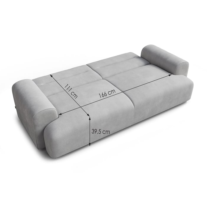 Sofa Bed CAMILA showing sleeping function with dimensions