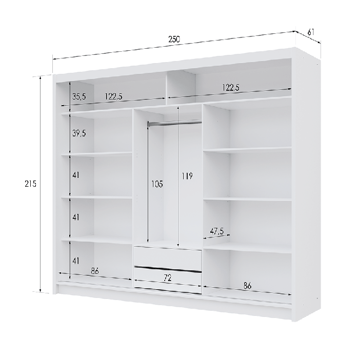 DAKO sliding mirror wardrobe VISTA white 4 sizes perfect bedroom storage - Picture 22 of 39