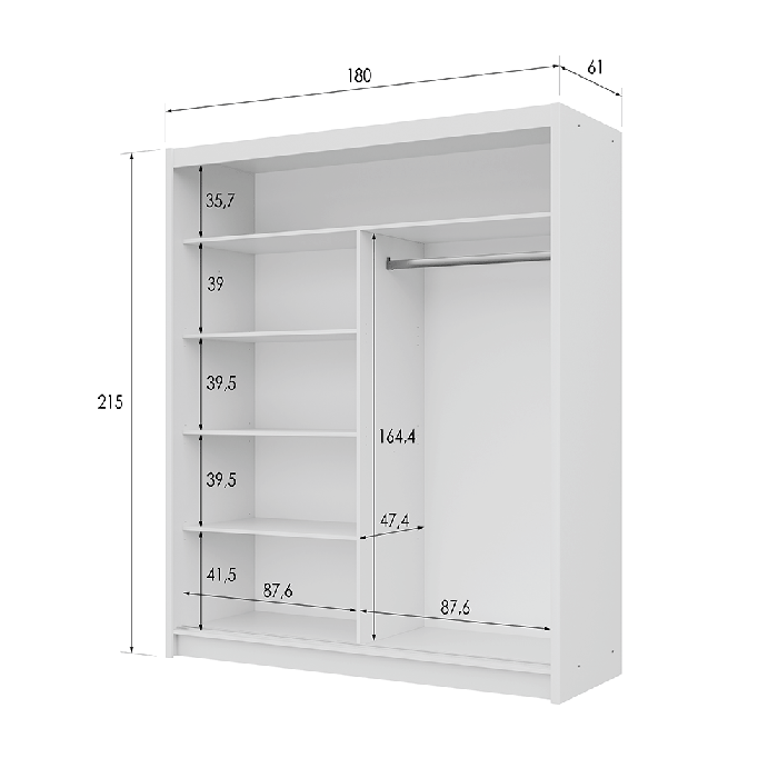 DAKO sliding mirror wardrobe VISTA white 4 sizes perfect bedroom storage - Picture 7 of 39