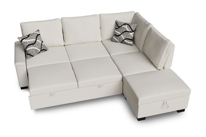 Corner Sofa Bed ABIGAIL - Right - Hand - Cream showing the sleeping function