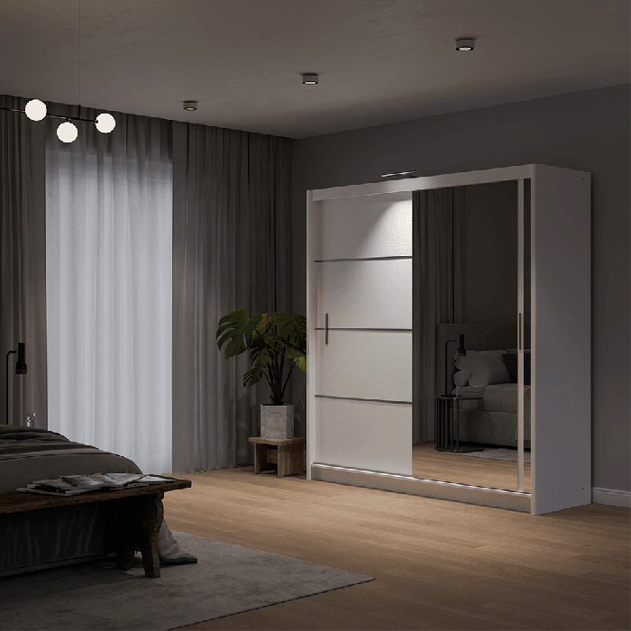 DAKO sliding mirror wardrobe VISTA white 4 sizes perfect bedroom storage - Picture 32 of 39