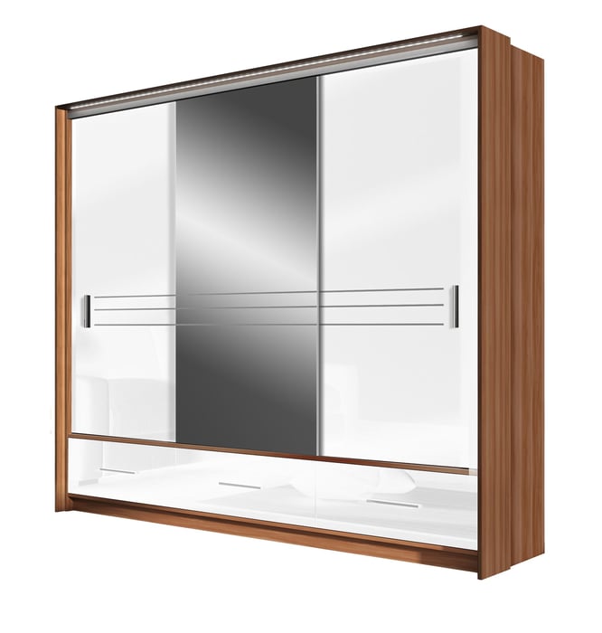 Wardrobe AMSTERDAM 255 Walnut / White Gloss + Mirror