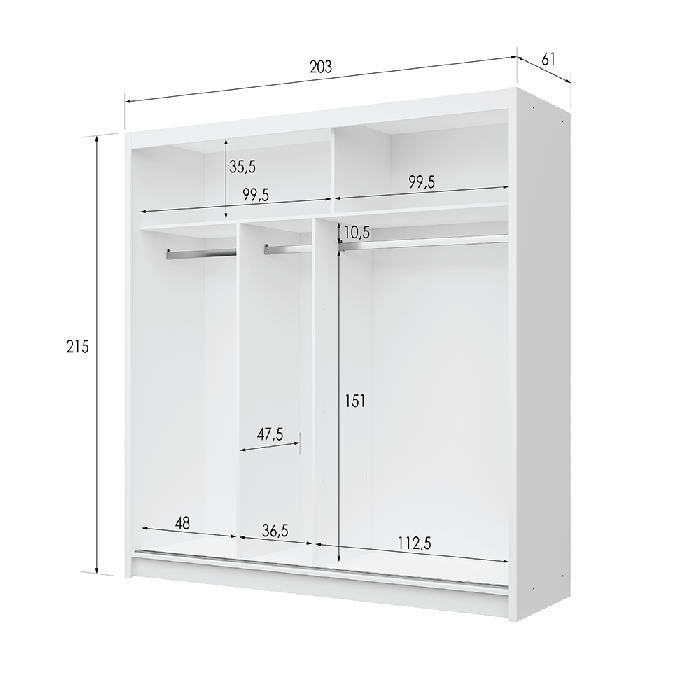 DAKO sliding mirror wardrobe VISTA white 4 sizes perfect bedroom storage - Picture 39 of 39