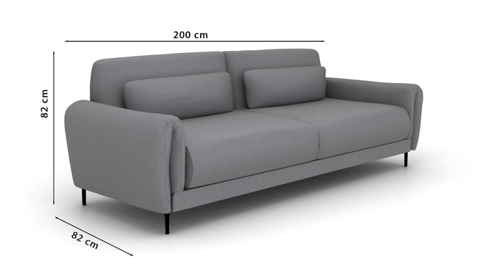 3 Seater Sofa MEGAN - Grey with dimensions