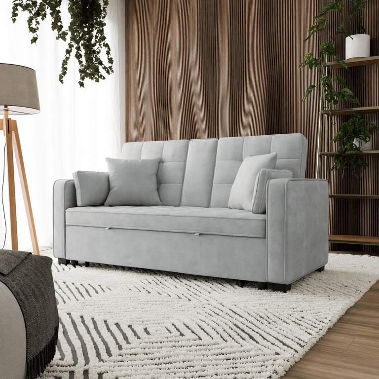DAKO Sofa Bed KINSLEY 3-Seater with Storage, Fold-Out Bed & Cup Holder
