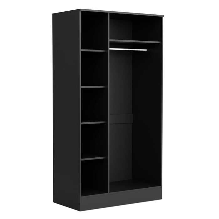 Wardrobe ESSENTIAL 3DR - Black open showing the interior