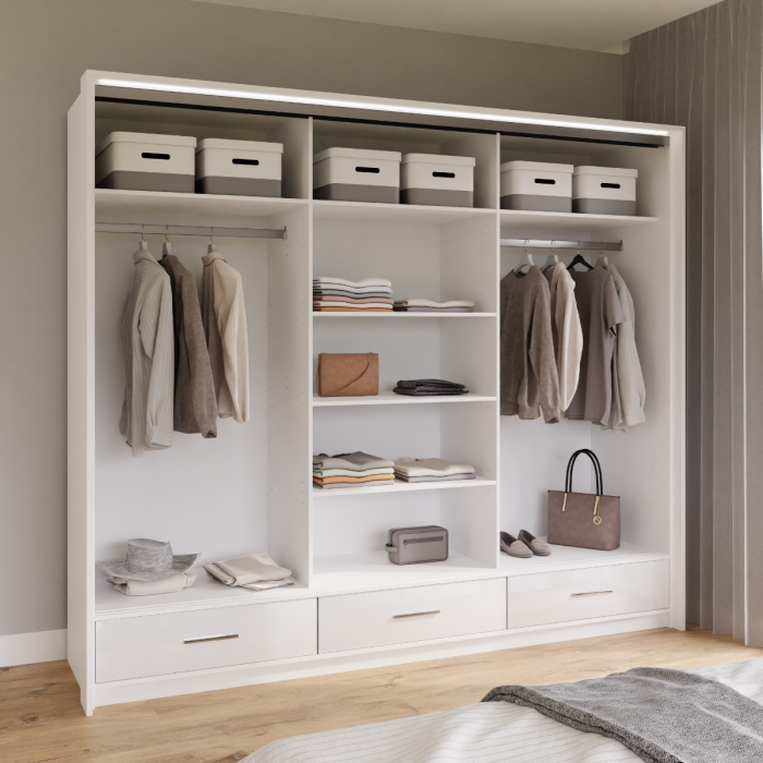 DAKO Sliding Wardrobe With Mirror Drawers MARSYLIA Spacious Storage - Picture 22 of 44