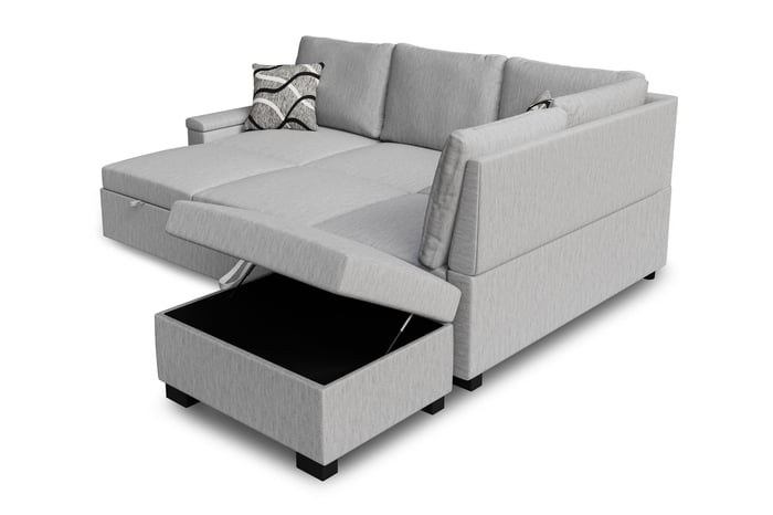 Corner Sofa Bed ABIGAIL - Right - Hand - Grey showing the storage container