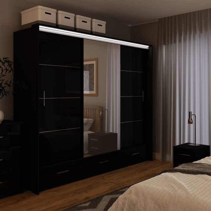 DAKO Sliding Wardrobe With Mirror Drawers MARSYLIA Spacious Storage - Picture 18 of 44