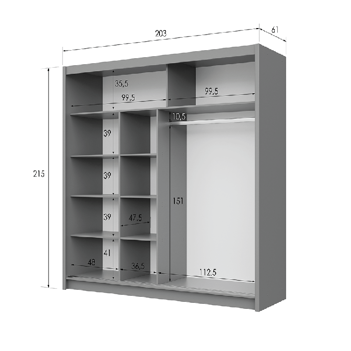DAKO Sliding Wardrobe Fully Mirrored DAKOTA Clothing Storage - Picture 13 of 40