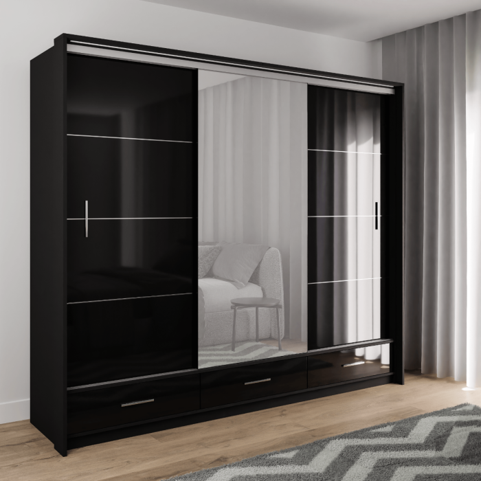 DAKO Sliding Wardrobe With Mirror Drawers MARSYLIA Spacious Storage - Picture 15 of 44