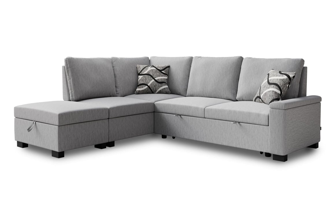 DAKO Left Corner Sofa ABIGAIL – L-Shaped Fabric Settee with Storage & Bed