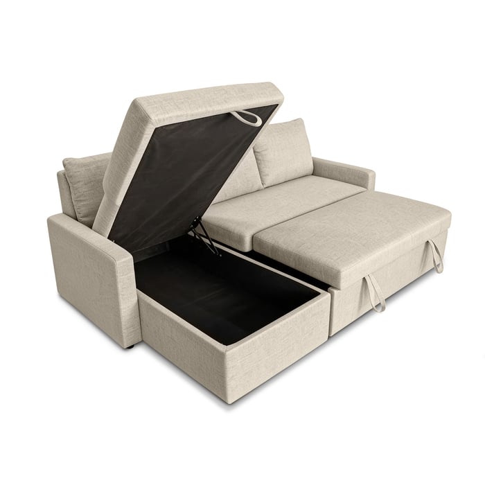 Corner Sofa Bed Lynda Beige - presenting storage container.