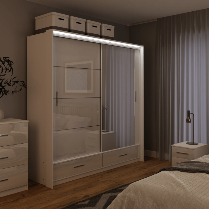 DAKO Sliding Wardrobe With Mirror Drawers MARSYLIA Spacious Storage - Picture 30 of 44