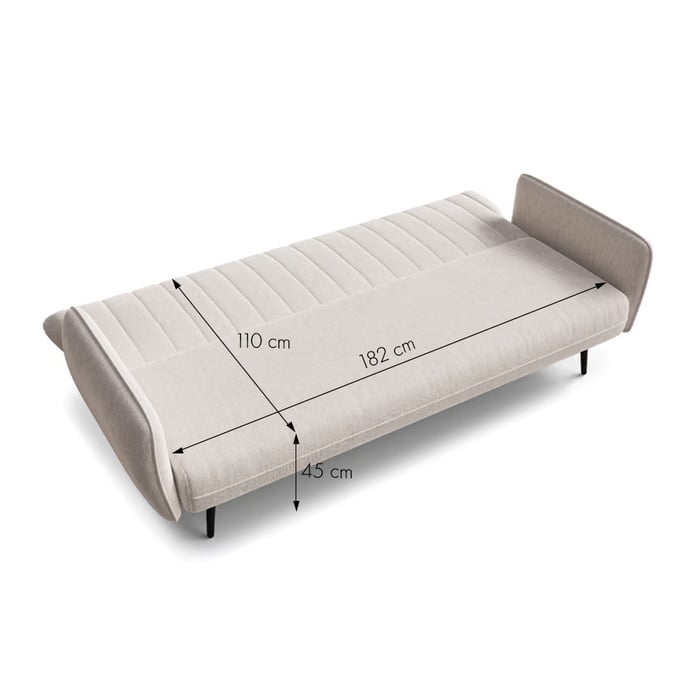 Sofa Bed NATALIE showing sleeping function with dimensions