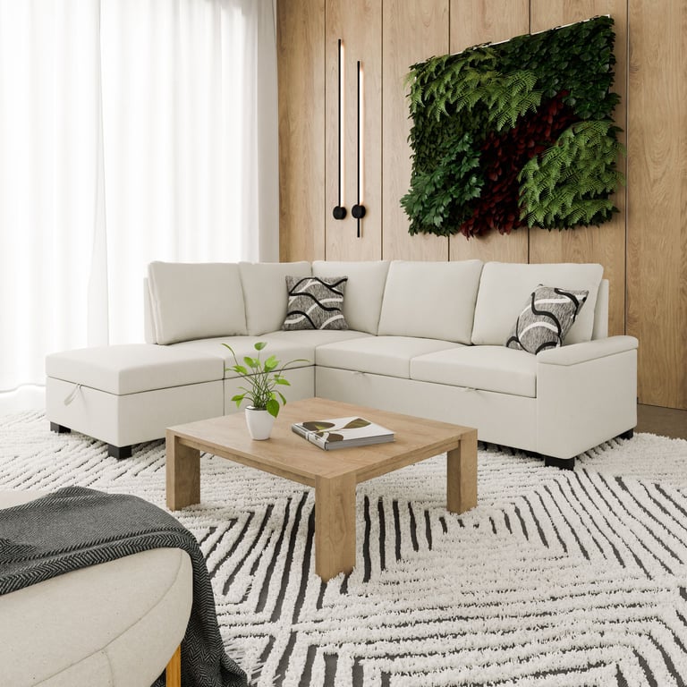 DAKO Left Corner Sofa ABIGAIL – L-Shaped Fabric Settee with Storage & Bed