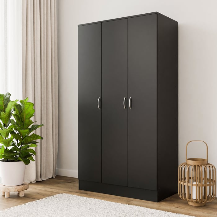 Wardrobe ESSENTIAL 3DR - Black in a bedroom