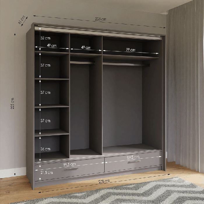 DAKO Sliding Wardrobe With Mirror Drawers MARSYLIA Spacious Storage - Picture 40 of 44