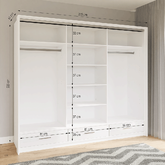 DAKO Sliding Wardrobe With Mirror Drawers MARSYLIA Spacious Storage - Picture 23 of 44