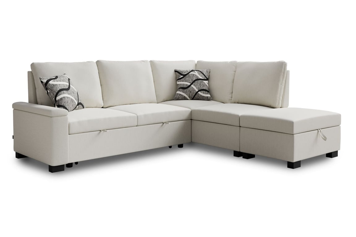 DAKO Right Corner Sofa ABIGAIL – L-Shaped Fabric Settee with Storage & Bed