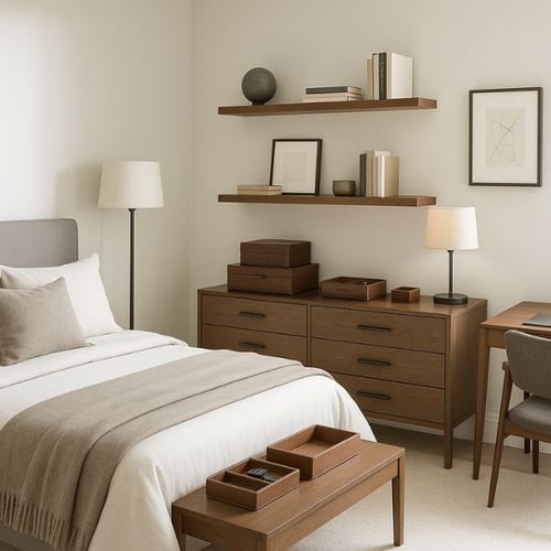 Modern men's bedroom with wooden furniture