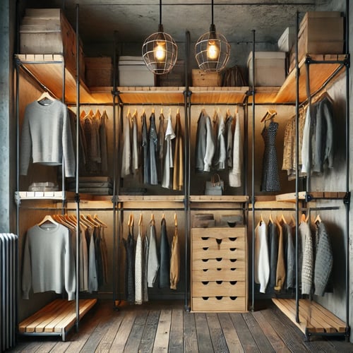 walk-in wardrobe - industrial, simple design