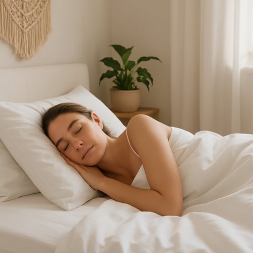 A young woman peacefully sleeping in a bed with crisp white sheets and natural light streaming in, highlighting the importance of cleanliness and how often you should change your sheets for better sleep hygiene.