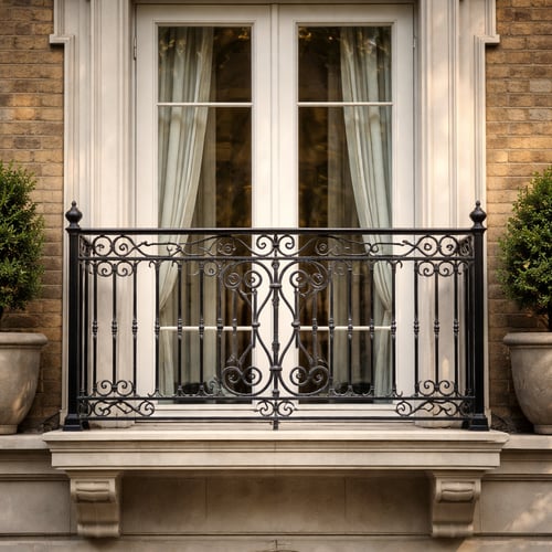 What is a Juliet balcony – decorative wrought iron railing fixed outside French doors without a platform on a traditional building.