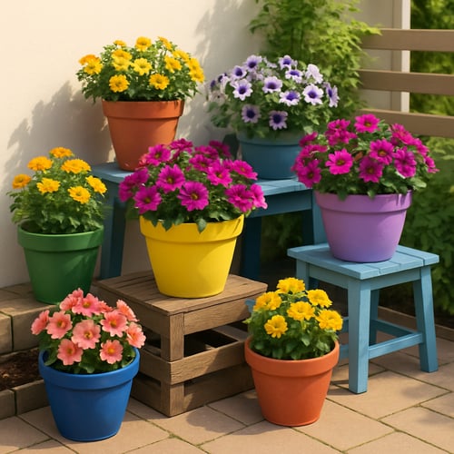 Cosy small garden featuring a narrow paved path, vibrant flower beds and vertical wall planters, perfect for inspiration on small garden ideas in limited spaces.