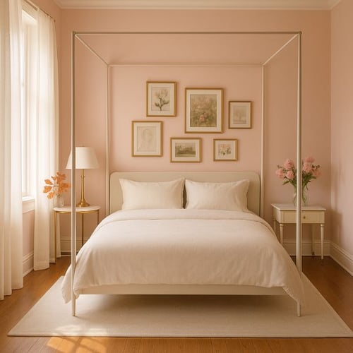 Elegant pink bedroom with canopy bed