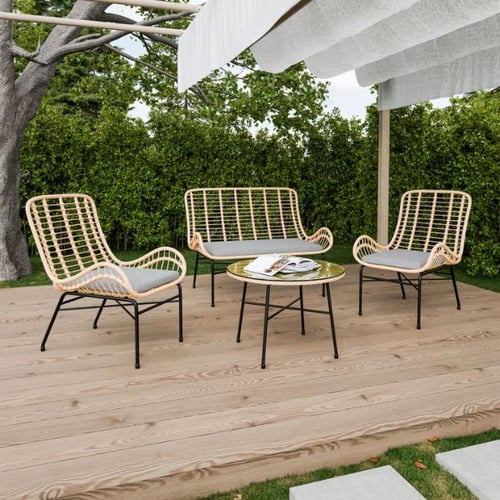 Modern rattan garden furniture set with chairs and sofa