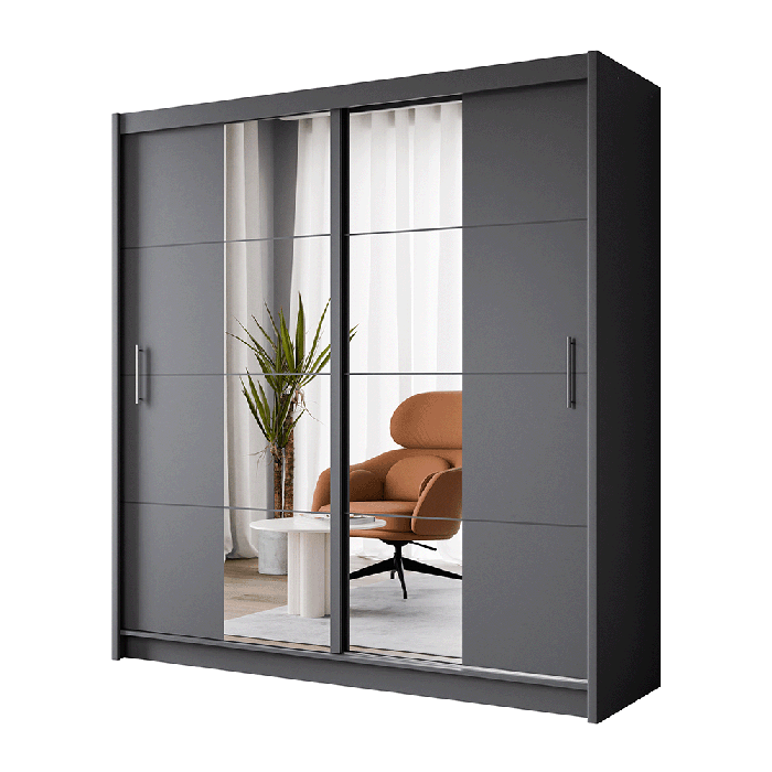 DAKO Mirror Sliding Door Wardrobe PORTO 2 Graphite 2 Sizes - Picture 18 of 27
