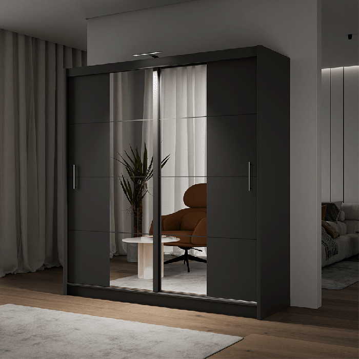 DAKO Mirror Sliding Door Wardrobe PORTO 2 Graphite 2 Sizes - Picture 20 of 27