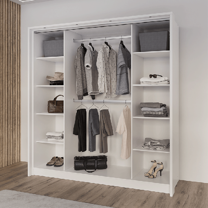 BREMA 210cm Wardrobe White+Mirr - 5