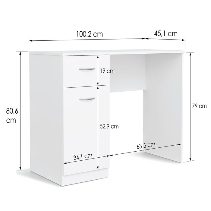 Desk ESSENTIAL DF-BR109DD - White with dimensions