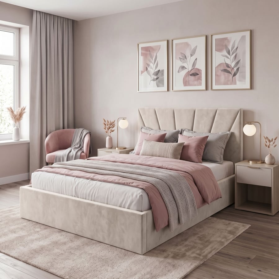 Upholstered Ottoman Bed DYLAN Double Size - Cream