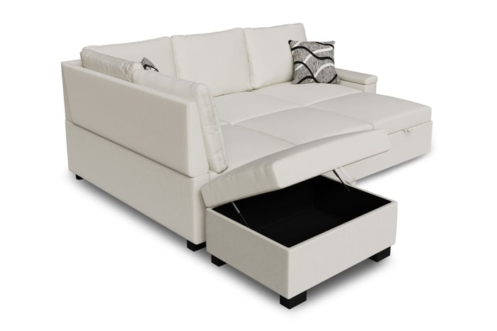 Corner Sofa Bed ABIGAIL - Left - Hand - Cream showing storage container