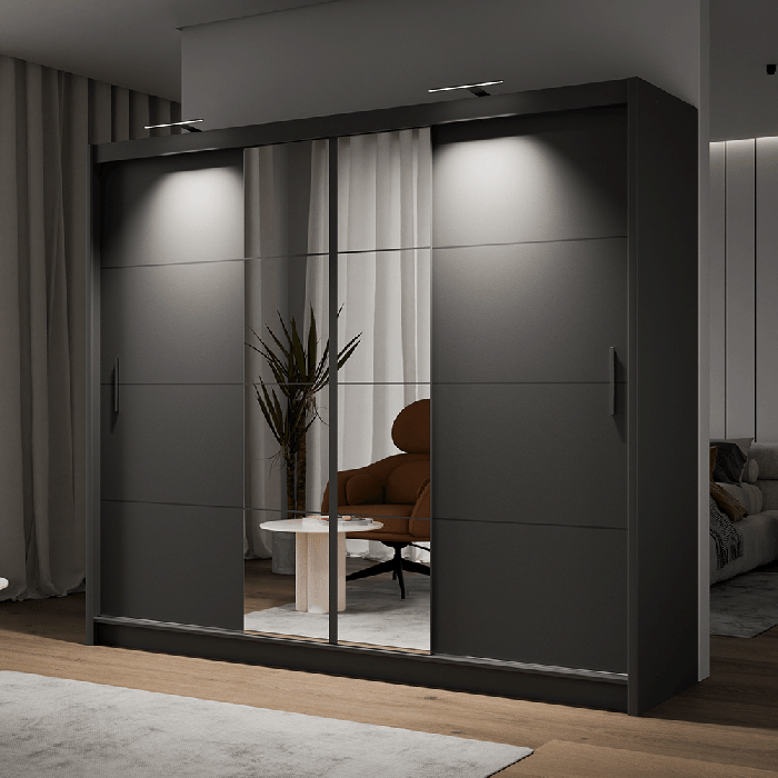 DAKO Mirror Sliding Door Wardrobe PORTO 2 Graphite 2 Sizes - Picture 9 of 27