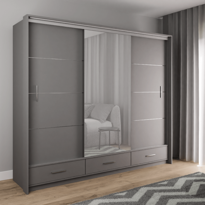 DAKO Sliding Wardrobe With Mirror Drawers MARSYLIA Spacious Storage - Picture 33 of 44