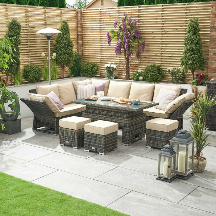 Cambridge Left Hand Rattan Corner Dining Set with Rising Table & Reclining Sides - Brown showing the reclining sides.