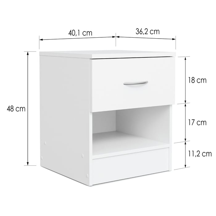 The dimensions of the ESSENTIAL bedside table.