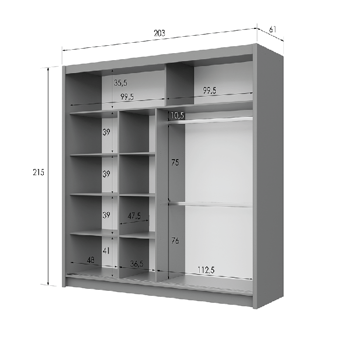 DAKO Mirror Sliding Door Wardrobe PORTO 2 Graphite 2 Sizes - Picture 21 of 27