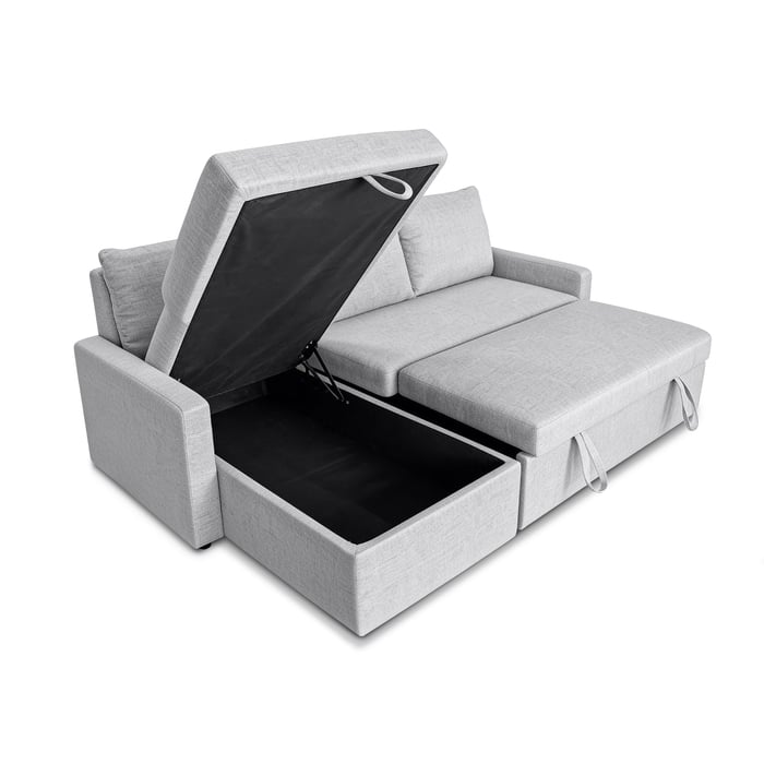 Corner Sofa Bed Lynda Grey - presenting storage container.