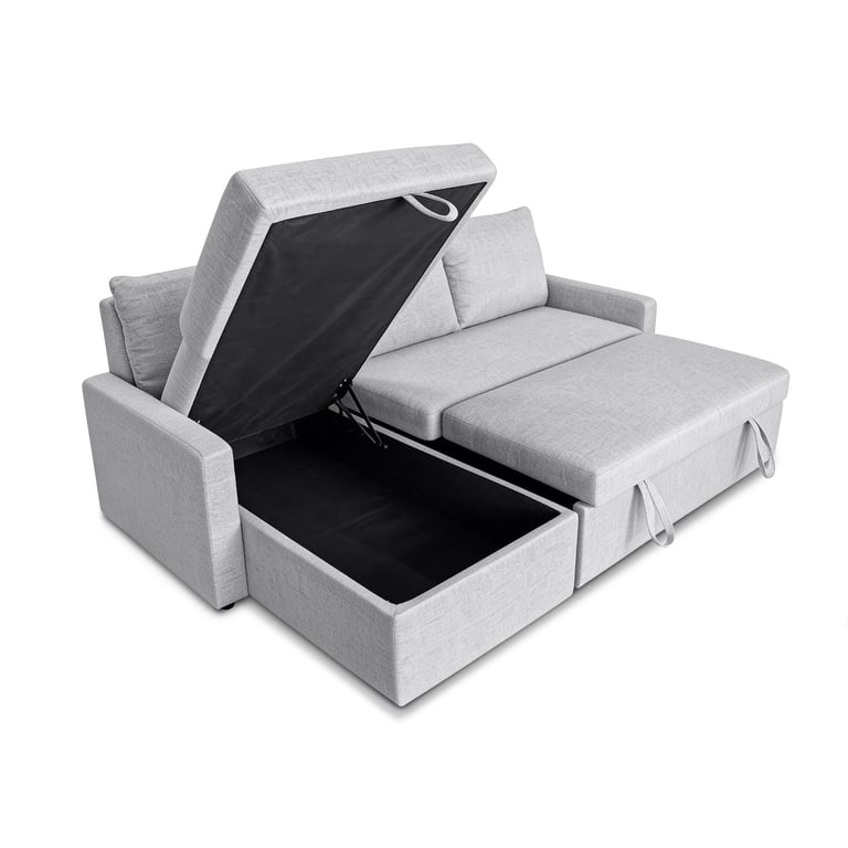 Corner Sofa Bed Lynda Grey - presenting storage container.