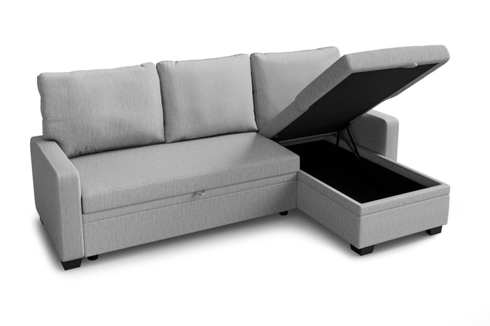 Corner Sofa Bed SUSANNE - Grey showing storage container