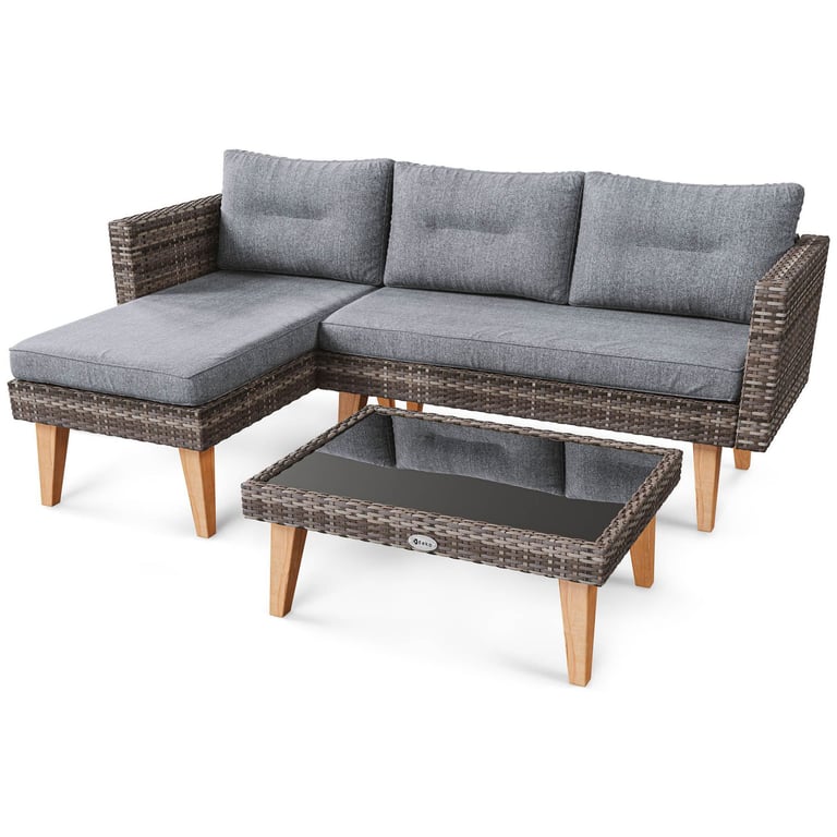 DAKO Weatherproof Garden Set ILOMA – Corner Sofa with Table & Cushions