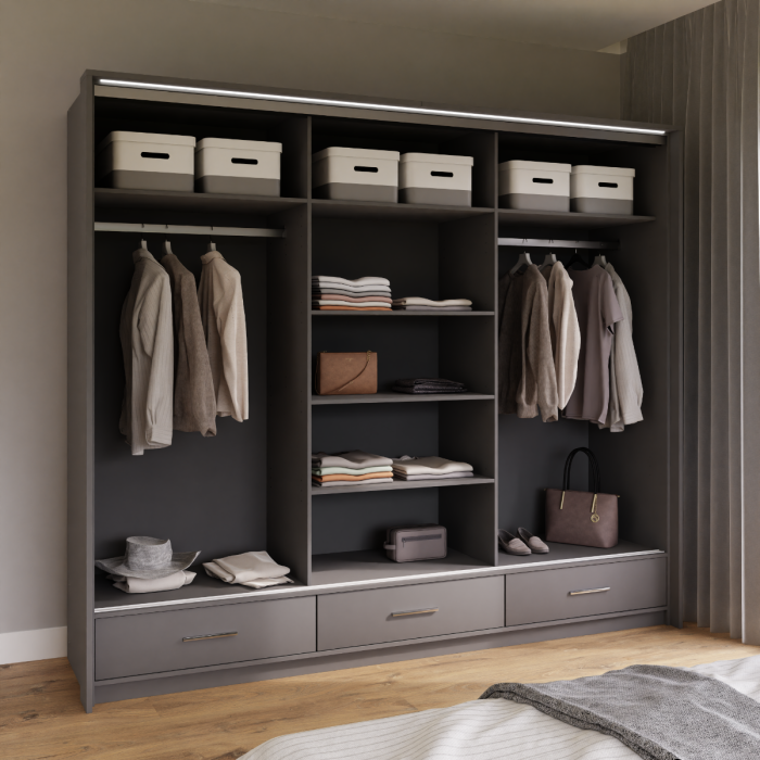 DAKO Sliding Wardrobe With Mirror Drawers MARSYLIA Spacious Storage - Picture 34 of 44