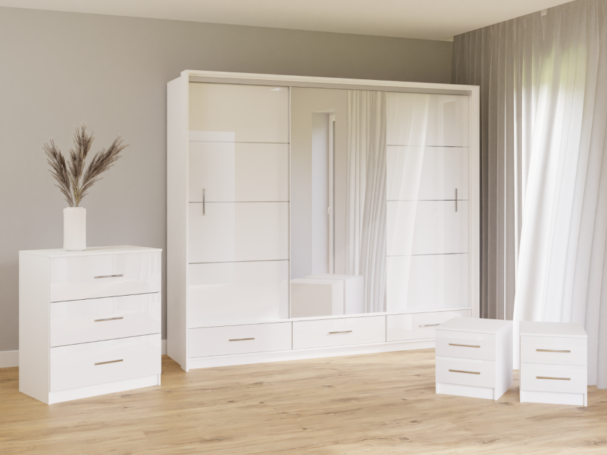DAKO Sliding Wardrobe With Mirror Drawers MARSYLIA Spacious Storage - Picture 26 of 44